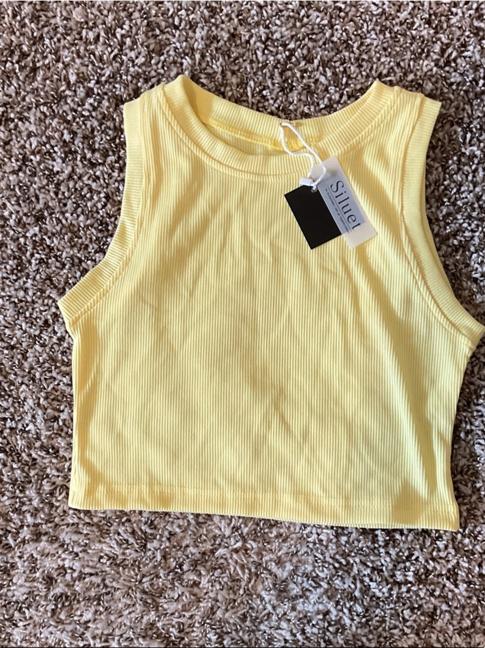 Silvelr Yellow Ribbed Crop Tank